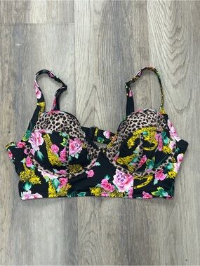torrid Floral & Leopard Longline Bra Top - Black, Pink, Yellow